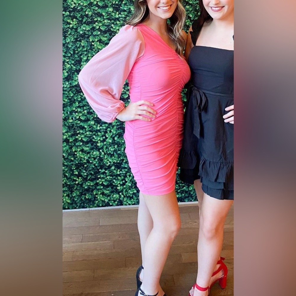 Pink One Shoulder Mini Dress
